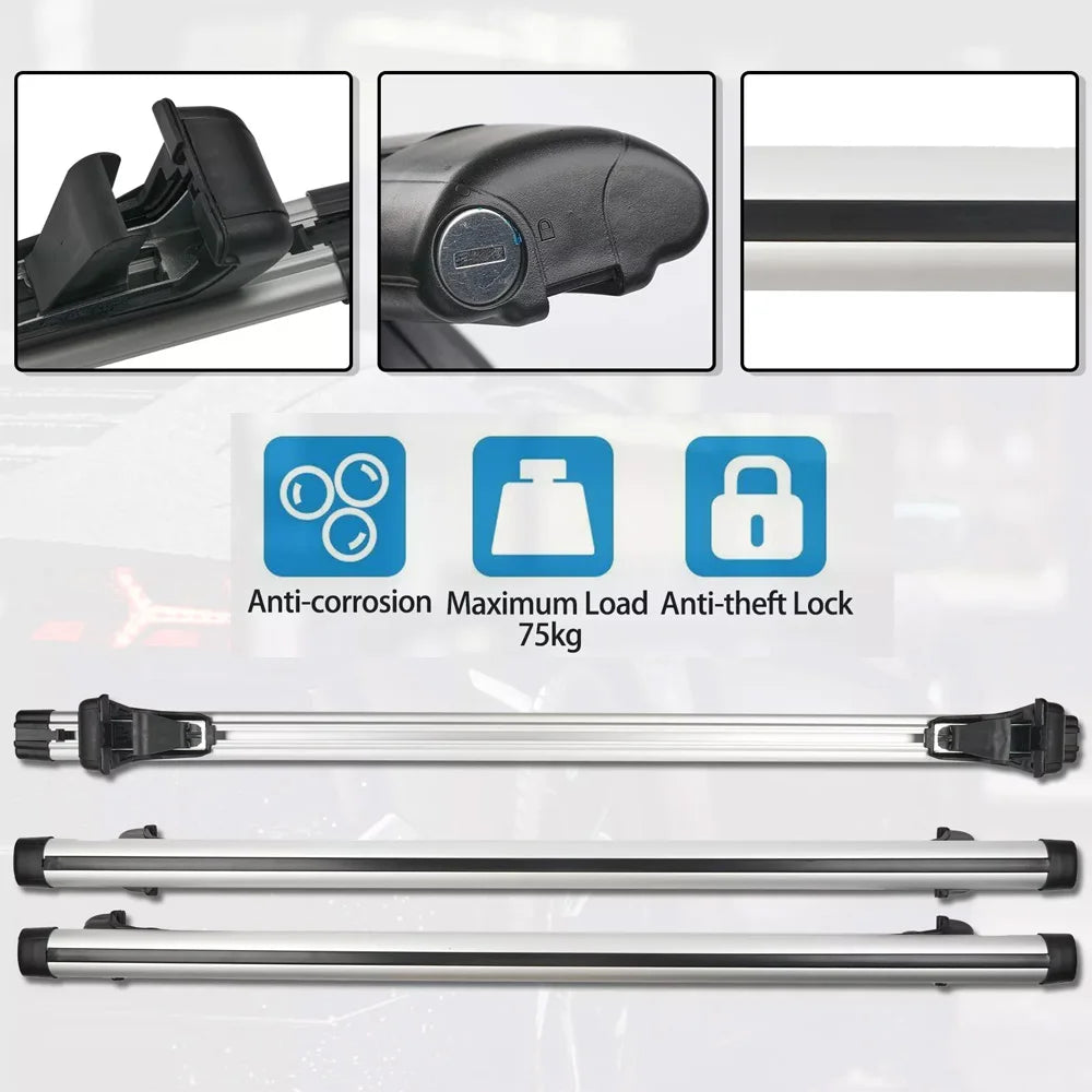 Universal Roof Rack Cross Bars cm, Aluminum Roof Rails with Security Lock, kg Load Capacity, for cars' suves with Roof Rails, cm Aluminum Roof Rack Crossbars, Anti-Theft Lockable, 150kg Heavy Duty, Universal Fit for Vehicles