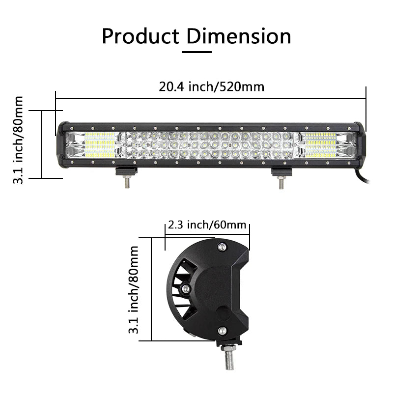 Willpower 20 inch 288w LED Light Bar, 15" License Plate Bracket Bull Bar Combo Beam for Car Offroad Truck Tractor 4x4 12V 24V
