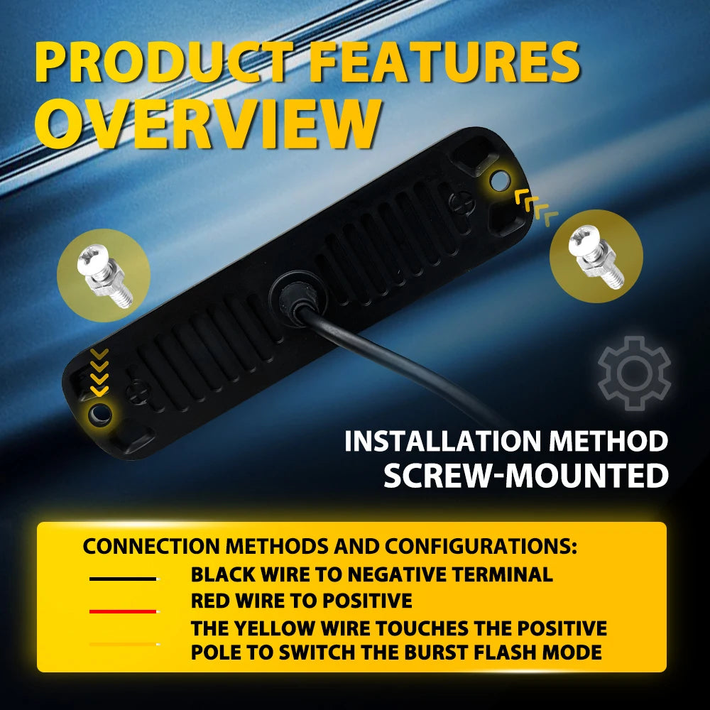 2Pcs Amber 6 LED Strobe Flash Lights Lamps Bars For Car Motorcycle Truck DRL 12V 24V Emergency Flashing Beacon Warning Light