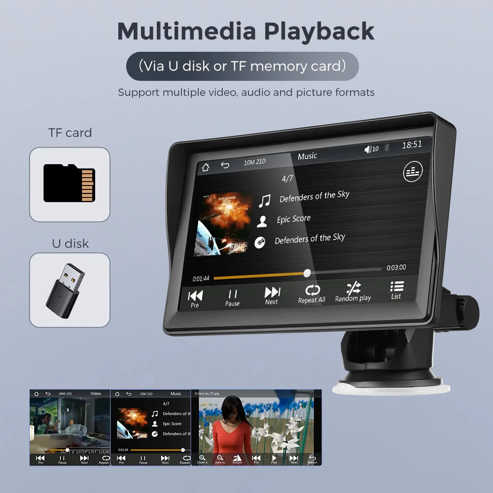 CarPlay Android Auto Sync date Time Car Radio Multimedia Video Player 7inch Portable Touch Screen With USB For Rear View
