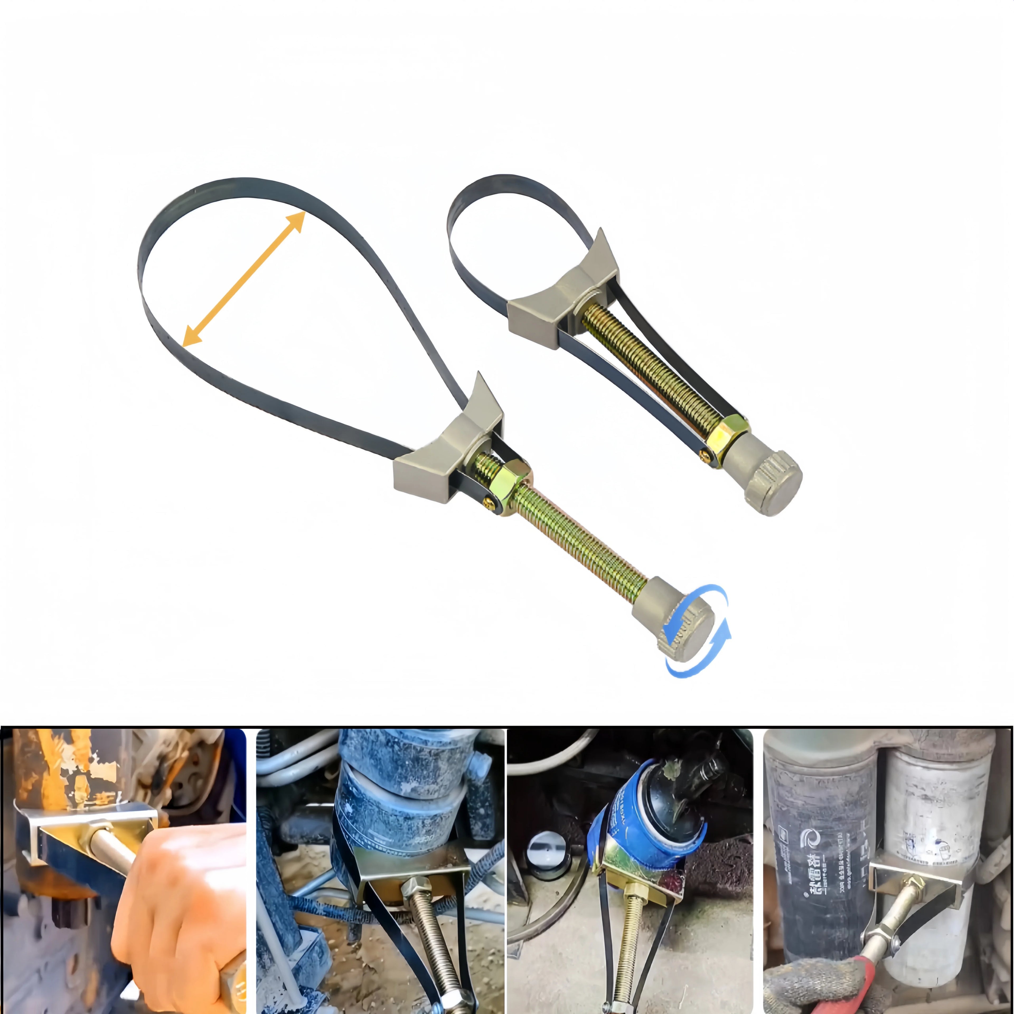 Oil Filter Wrench Heavy Duty Adjustable Steel Strap 60mm-120mm Diameter Universal Car Auto Motorcycle Oil Filter Removal Tool