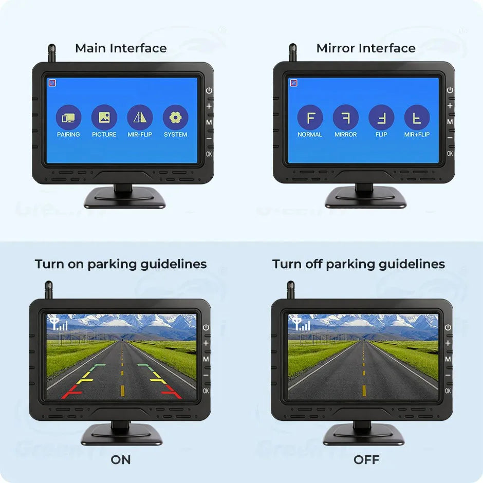 Wireless 4.3 Inch Car Parking Monitor AHD1080P IR Reverse Backup Camera for Vehitle Pickups/RV/Trailer/Camper Car Easy Install