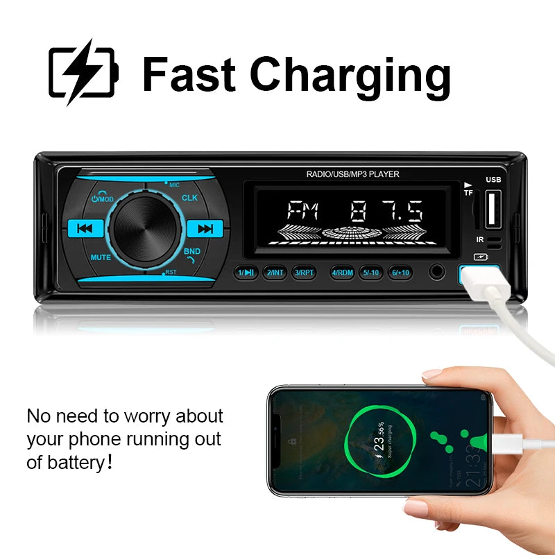 Hippcron Car Radio 1Din Stereo Player Digital Bluetooth Car MP3 Player Color FM AUX Radio Stereo Audio Music USB TF with In Dash