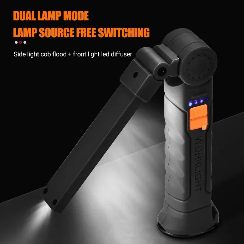 Rechargeable LED Flashlight Work Light with Magnet & Hook, Waterproof for Job Site Security Night Work Outdoor Camping Emergency
