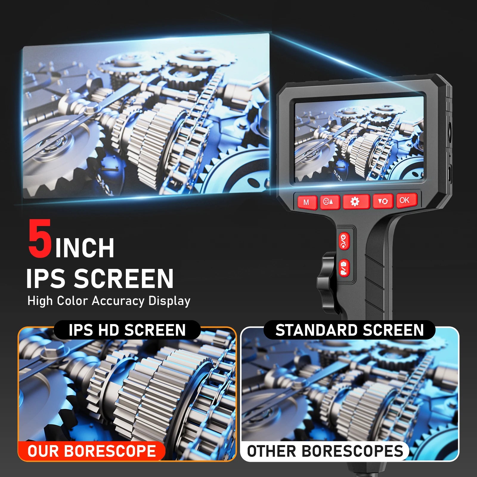 5Inch Borescope, 3.9/6.0mm Camera, HD 1080P with LED Illumination for Automotive Repair, Plumbing Inspection Can Zoom
