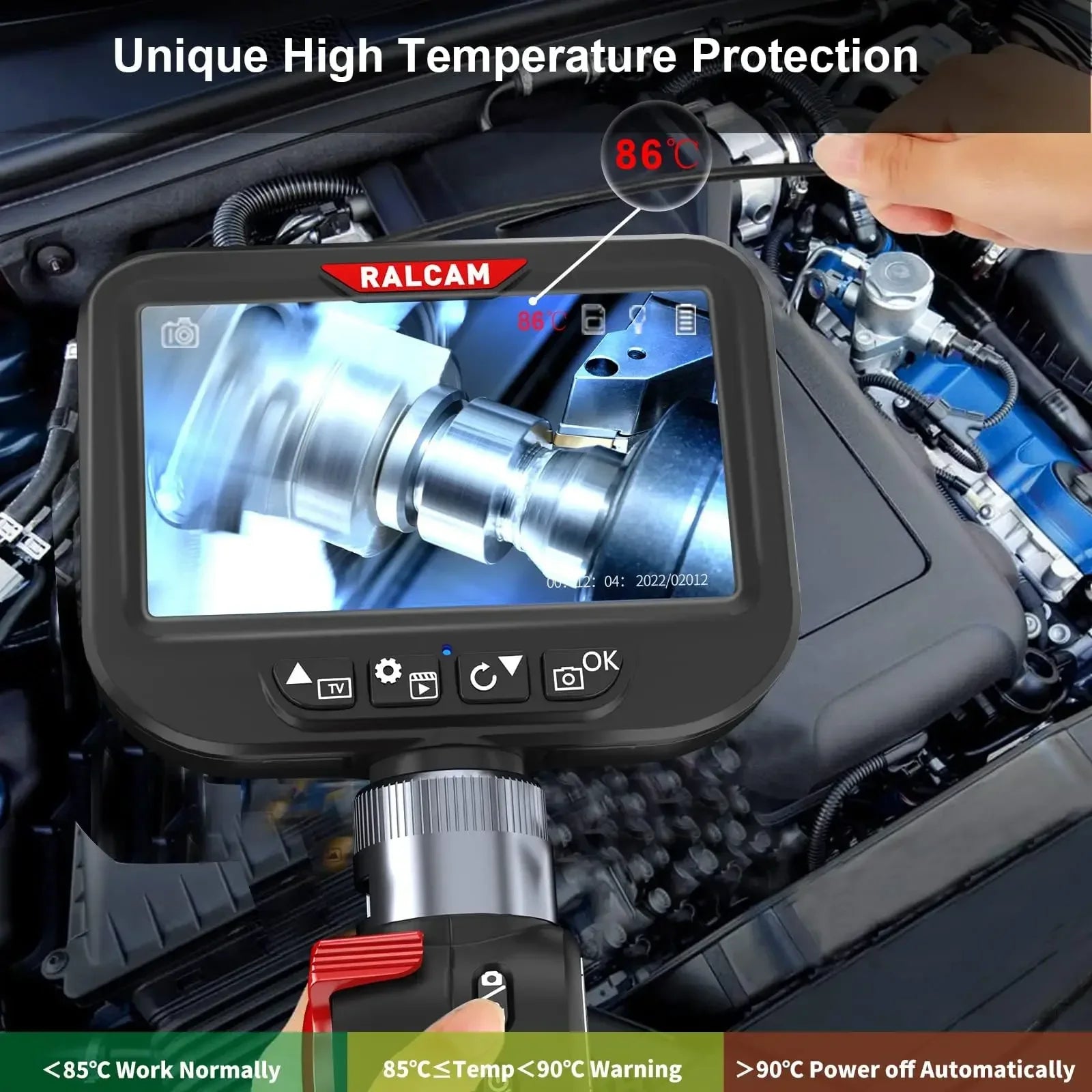Ralcam Articulating Borescope 2-Way 180° Endoscope 3.9mm Inspection Camera 5.0" Scree Pipe Camera 10 LED Lights Semi Rigid Cable
