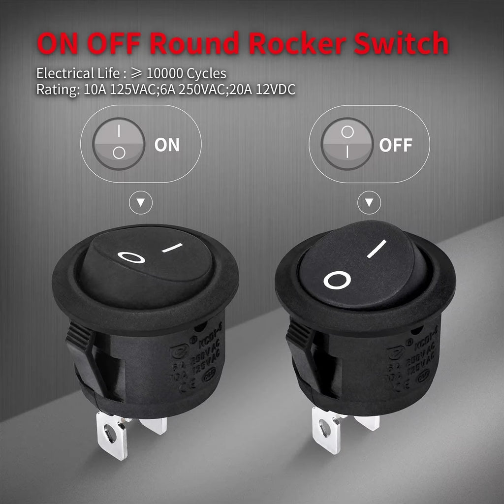 ON/Off Round Rocker Switch 12V 20mm SPST 2 Pin/Position Mini Toggle Switch Waterproof Snap-in Circle Switches for RV Car Truck