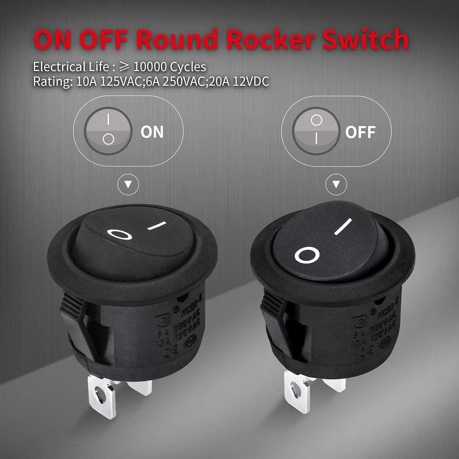 ON/Off Round Rocker Switch 12V 20mm SPST 2 Pin/Position Mini Toggle Switch Waterproof Snap-in Circle Switches for RV Car Truck