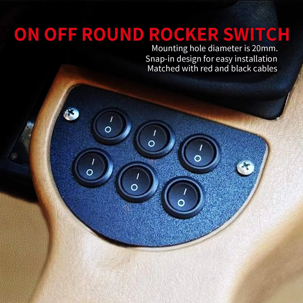 ON/Off Round Rocker Switch 12V 20mm SPST 2 Pin/Position Mini Toggle Switch Waterproof Snap-in Circle Switches for RV Car Truck