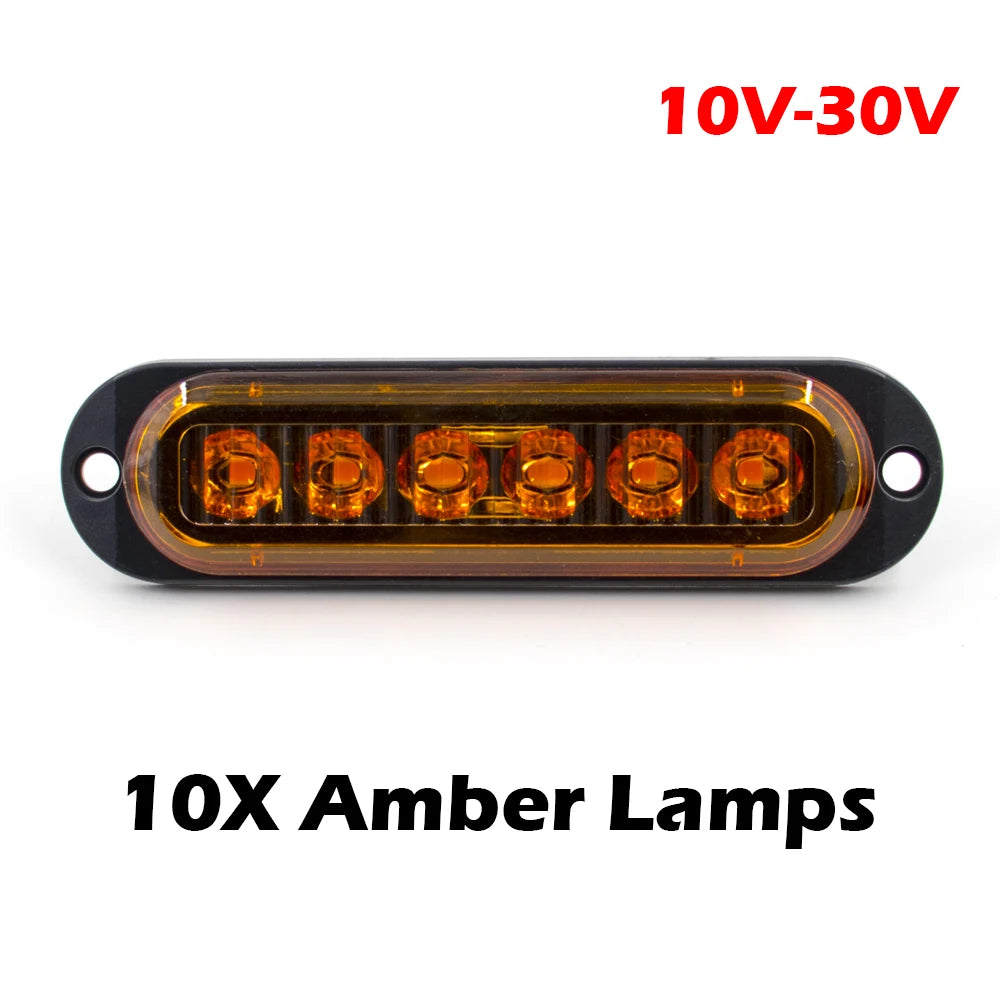 10PCS 12V 24V 6 LED Side Marker Lights Warning Light Auto Car External Lights Trailer Truck Lorry Clearance lamp Red Amber White