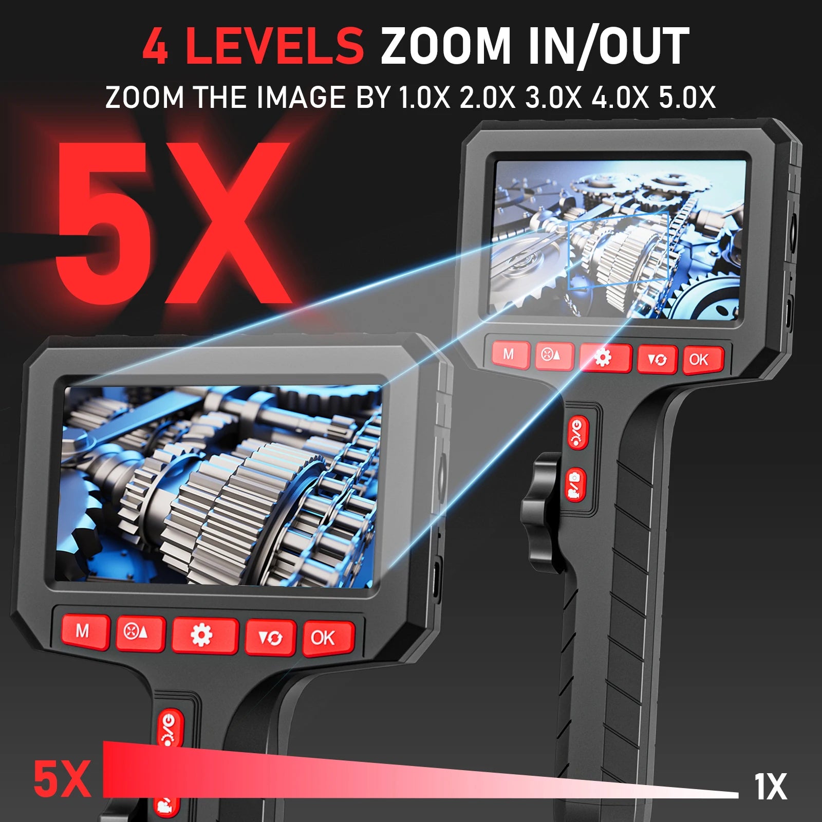 5Inch Borescope, 3.9/6.0mm Camera, HD 1080P with LED Illumination for Automotive Repair, Plumbing Inspection Can Zoom