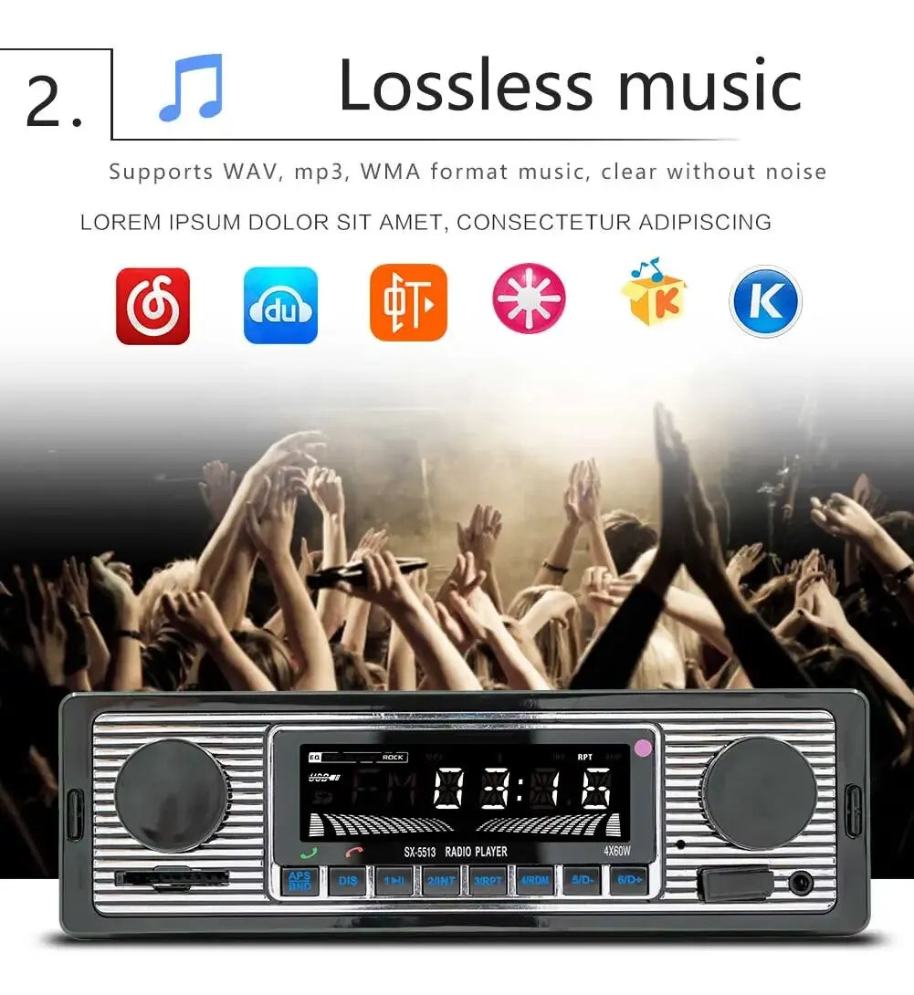 Bluetooth Car Radio Vintage Dual Knob MP3 Player FM Tuner Stereo USB AUX Classic Car Retro Audio Receiver Speaker Accessories