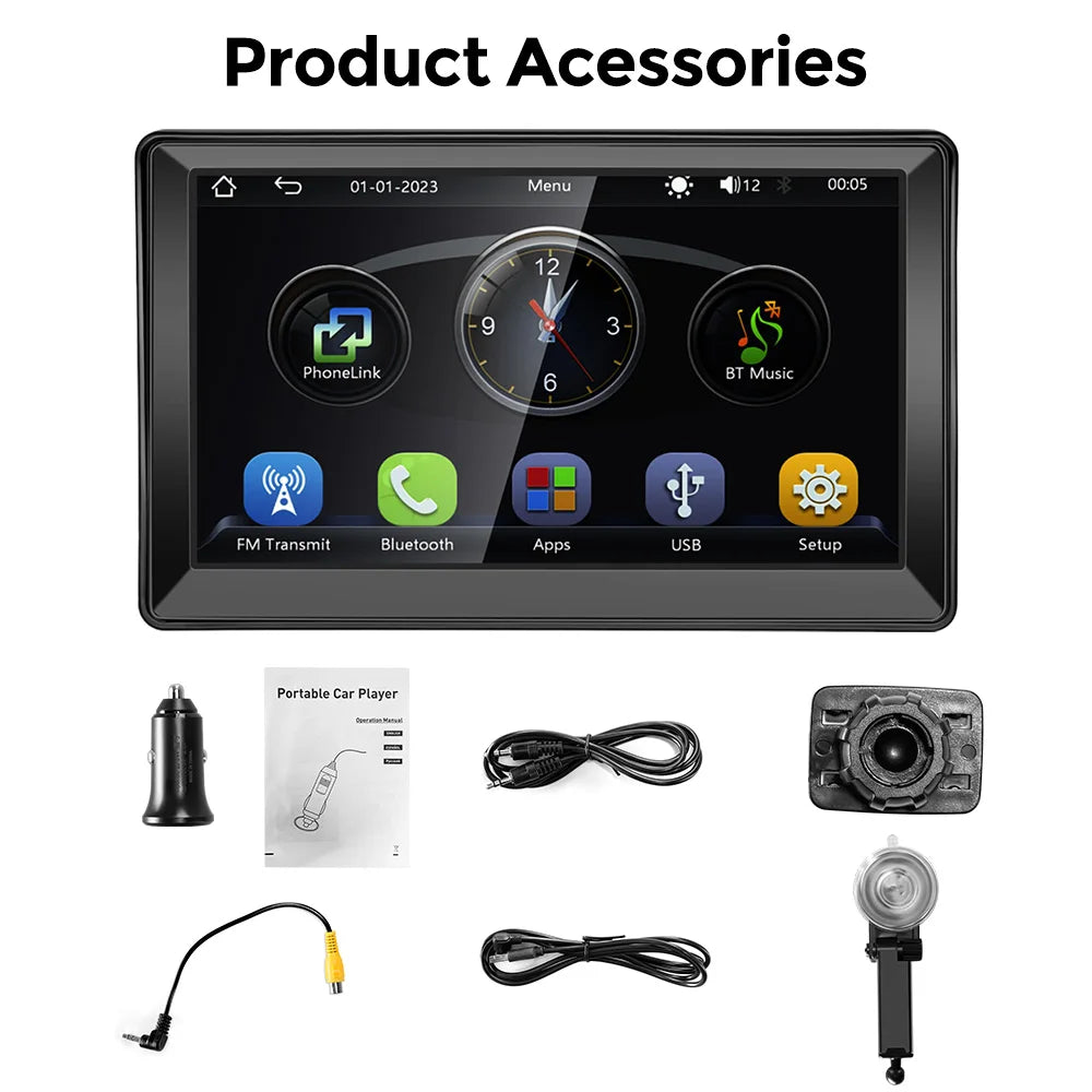 CarPlay Android Auto Sync date Time Car Radio Multimedia Video Player 7inch Portable Touch Screen With USB For Rear View