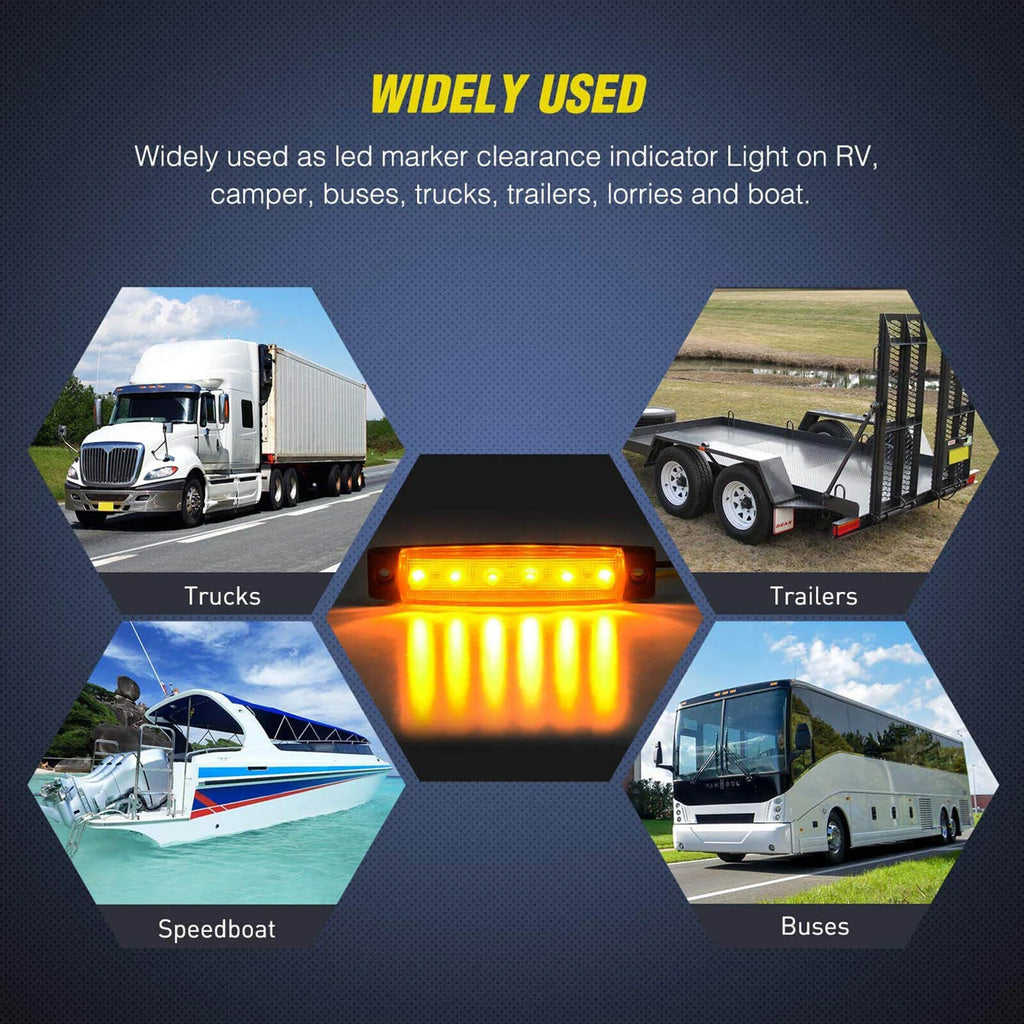 6LED Car Lorry Lights Trucks Front Rear Side Marker Lights LED Trailer RV Indicators Turn Signal Warning Lamp for Car Side Light