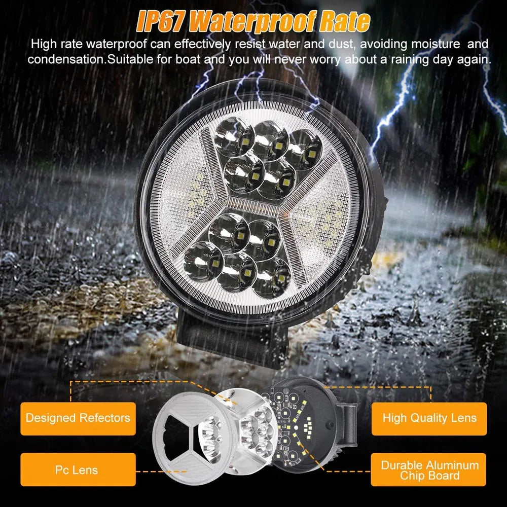 78W Round LED Work Lights with Amber DRL Light 12000LM Flood Spot Combo Beam Working Light Pod Off Road for SUV Truck