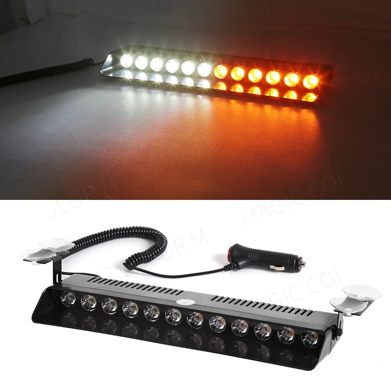 12 LED Car Strobe Light Flash Warning Signal Beacon Traffic Fireman Bright Windshield  Trailer Vehicle Indicators Waterproof 12V