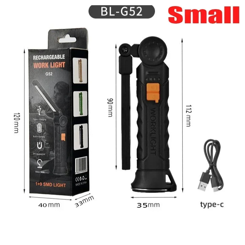 Rechargeable LED Flashlight Work Light with Magnet & Hook, Waterproof for Job Site Security Night Work Outdoor Camping Emergency