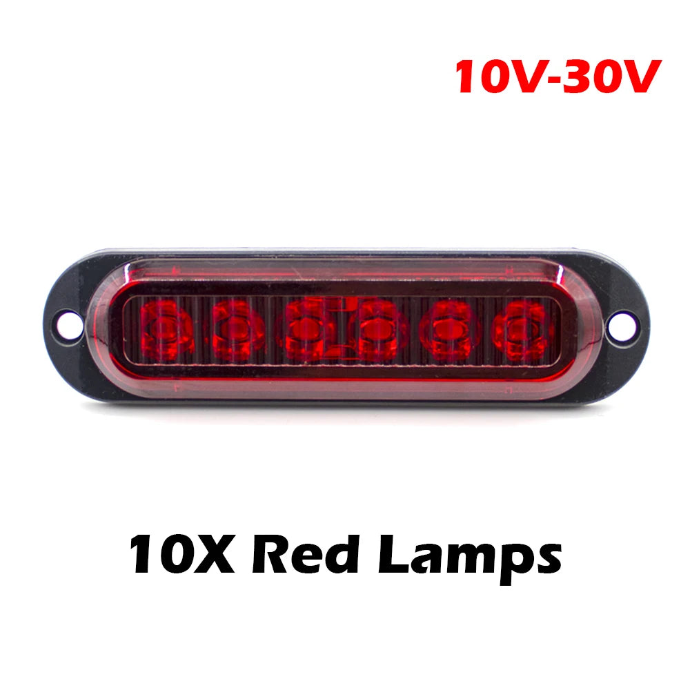 10PCS 12V 24V 6 LED Side Marker Lights Warning Light Auto Car External Lights Trailer Truck Lorry Clearance lamp Red Amber White