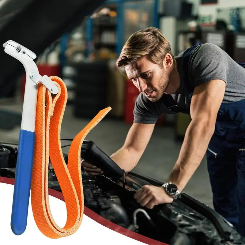 Oil Filter Strap Wrench Heavy Duty Handle Strap Wrench Adjustable Belt Wrench Multi-Purpose Oil Filter Wrench Change Removal
