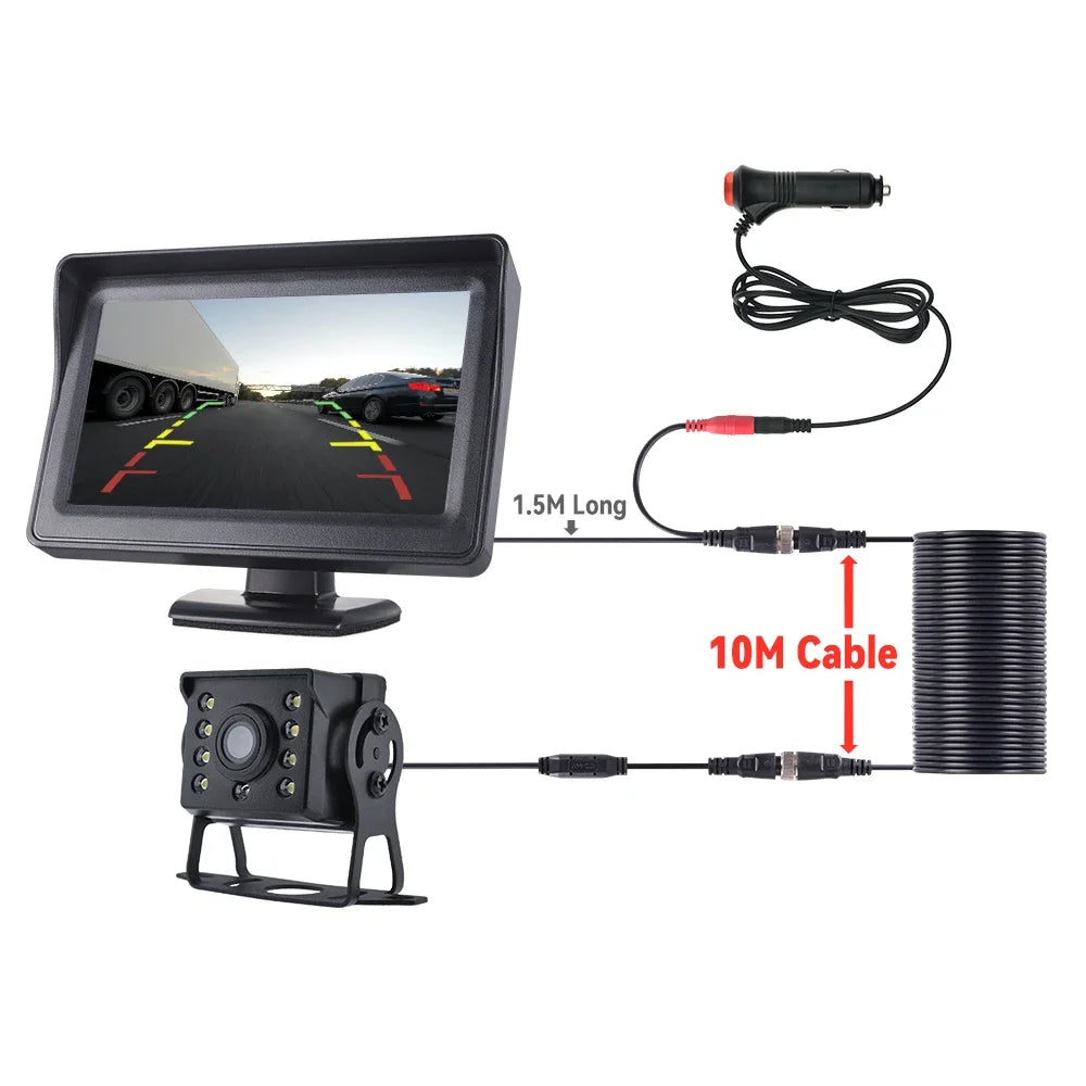 Universal Backup Car Rear view Camera with 4.3or 5 / 7 inch Monitor for Truck HD Screen LED Night Vision Waterproof Paking Bus