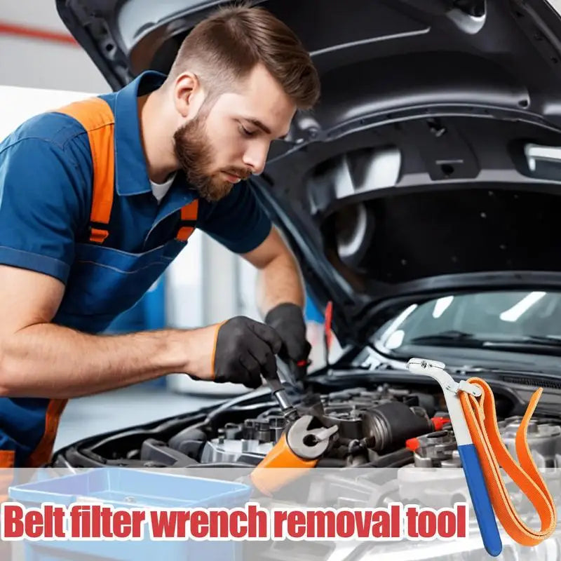 Oil Filter Strap Wrench Heavy Duty Handle Strap Wrench Adjustable Belt Wrench Multi-Purpose Oil Filter Wrench Change Removal
