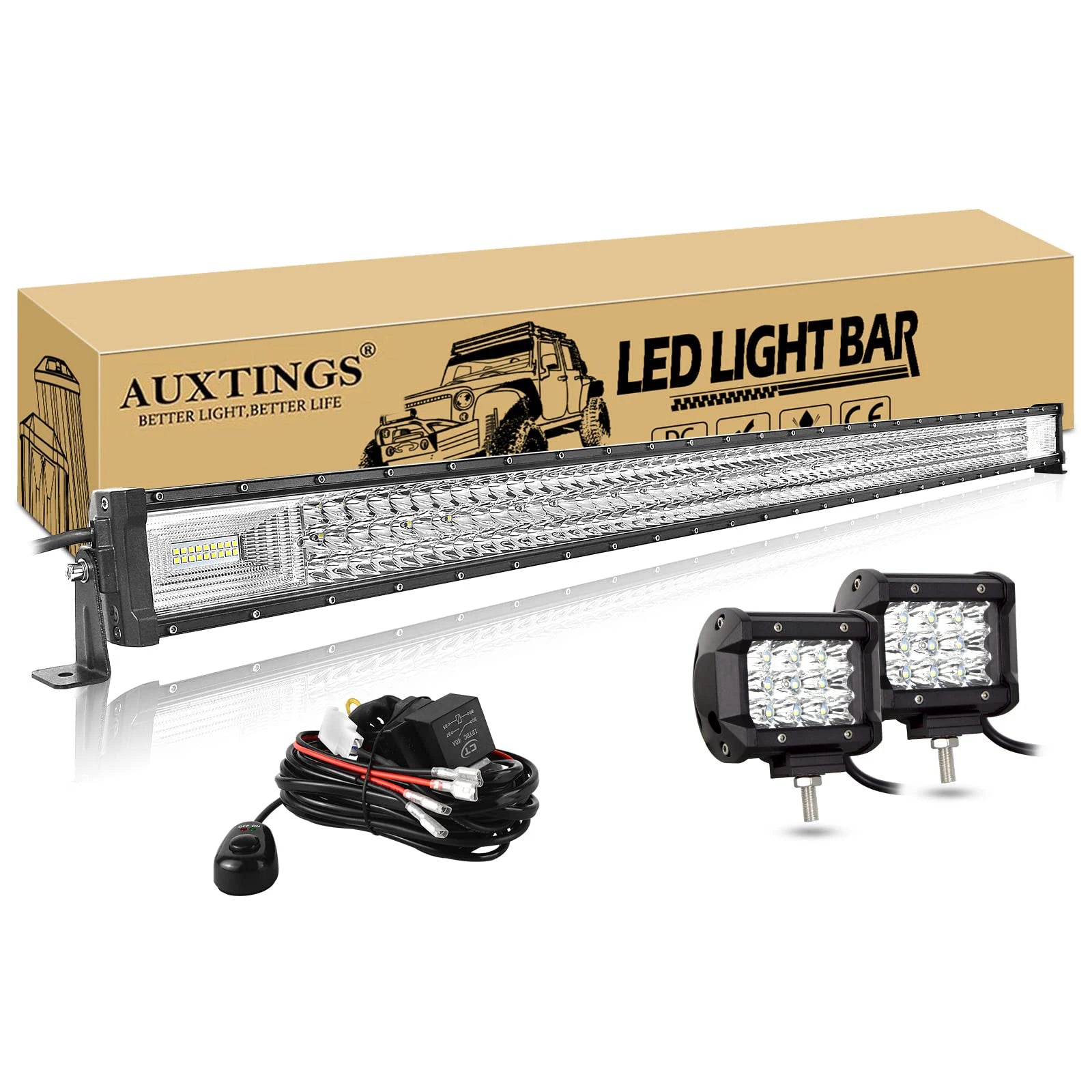 7D 22- 52in 270W-675W Off Road LED Light Bar with 2x36W Work Light Wire Kit 12V 24V Led Bar for Car Jeep Truck 4x4 ATV Boat