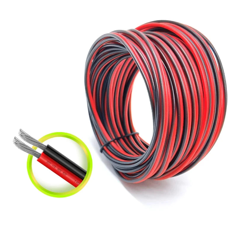 5/10M Red Black Electrical Wire 18/20/22/24/26AWG LED Strip Cable 2 Core Tinned Copper Extension Power Cord For Lighting Audio