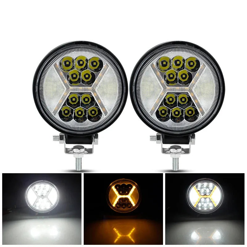 78W Round LED Work Lights with Amber DRL Light 12000LM Flood Spot Combo Beam Working Light Pod Off Road for SUV Truck
