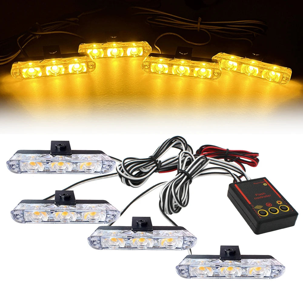 12V Car Grille Strobe Light Head 4x3 LED Mini Flash lamp Daytime running lights LED Emergency Signal Lights Beacon