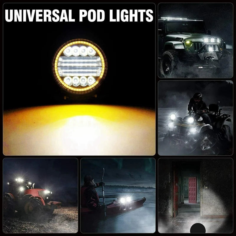 2X 4 Inch LED Work Light Combo Spot Flood Off Road Driving Amber Fog Lamp