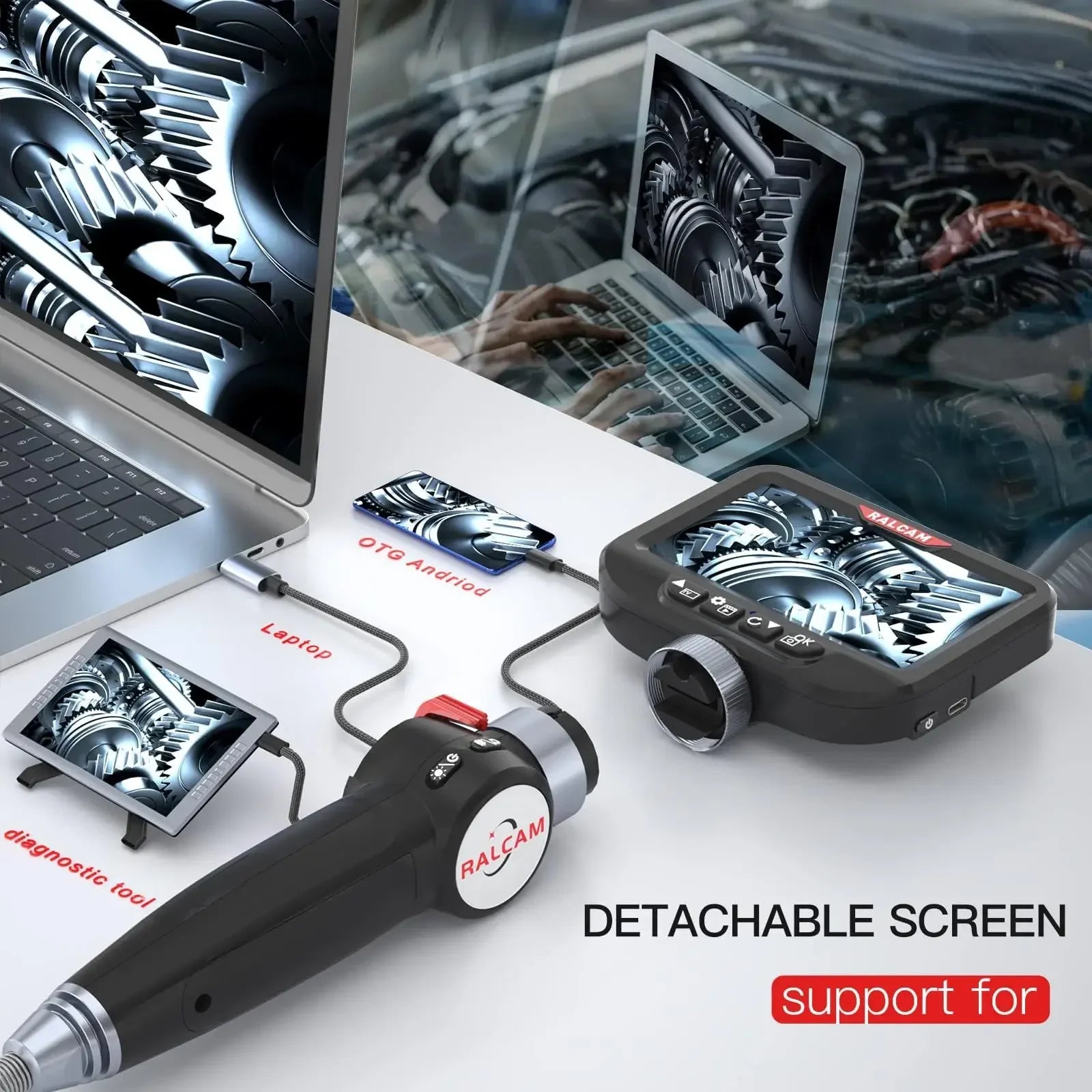 Ralcam Articulating Borescope 2-Way 180° Endoscope 3.9mm Inspection Camera 5.0" Scree Pipe Camera 10 LED Lights Semi Rigid Cable