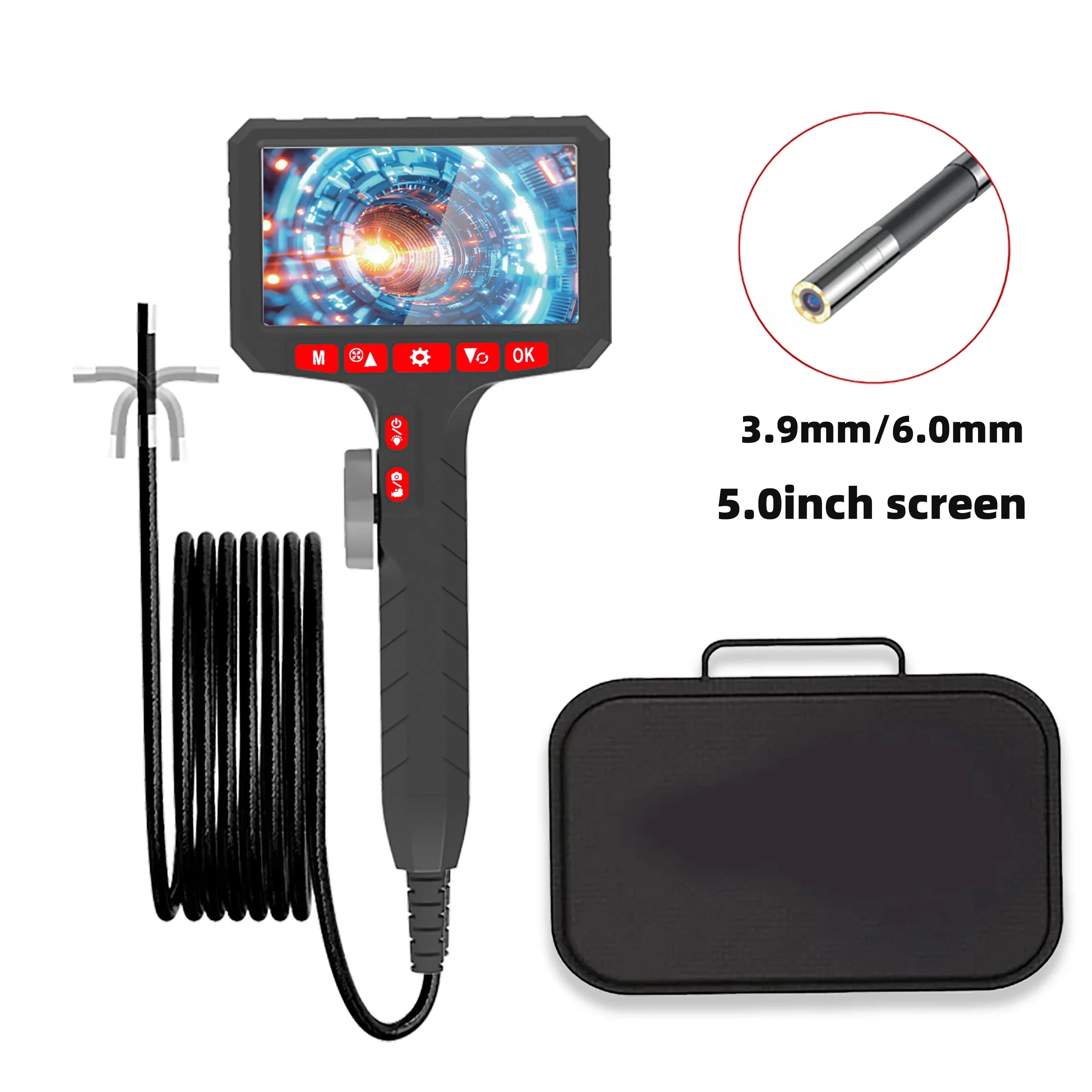 5Inch Borescope, 3.9/6.0mm Camera, HD 1080P with LED Illumination for Automotive Repair, Plumbing Inspection Can Zoom