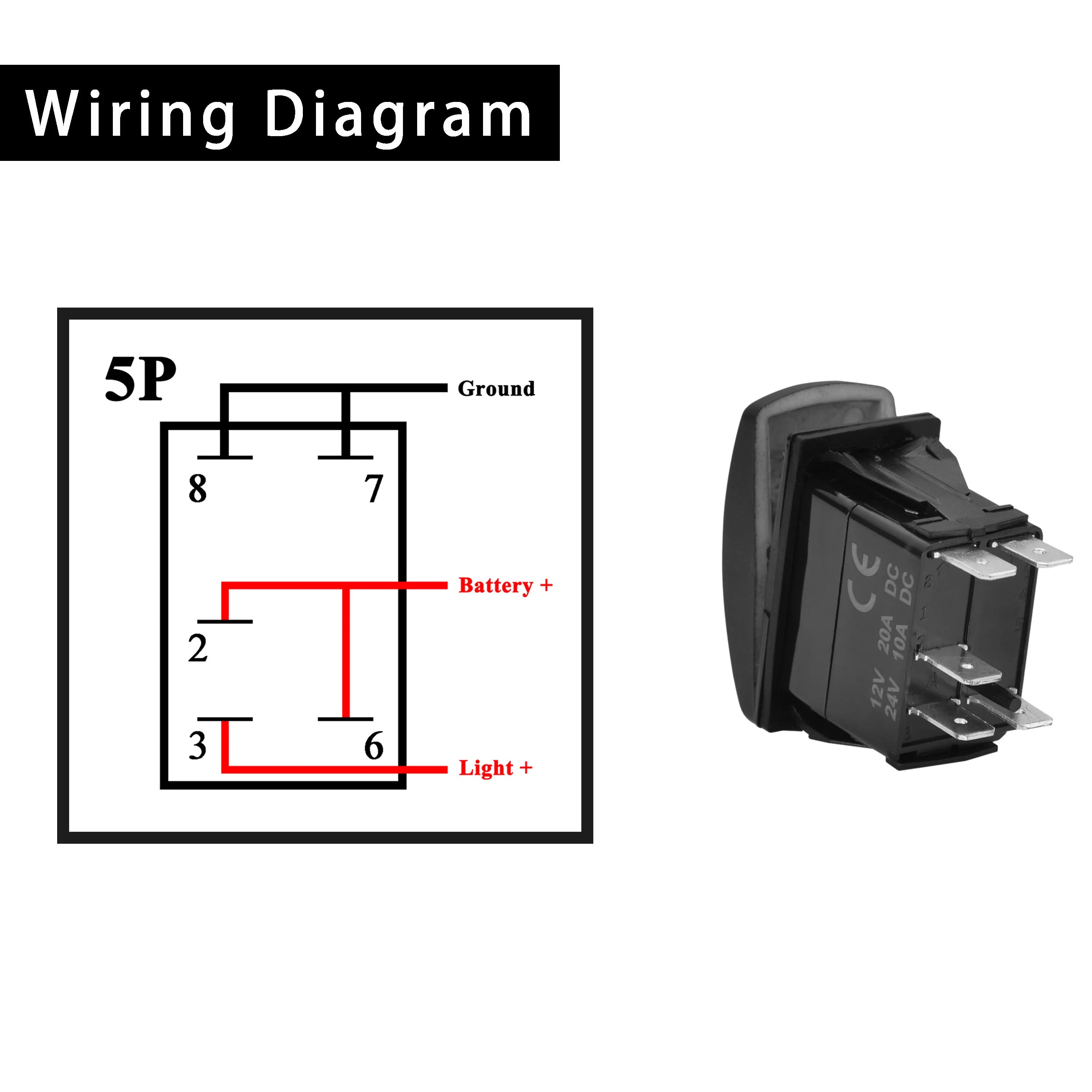 12V ROTARY BEACON Rocker Switch SPST 5PIN ON OFF Dual LED Light For Car Marine Boat Auto Truck Car Accessories Waterproof IP68