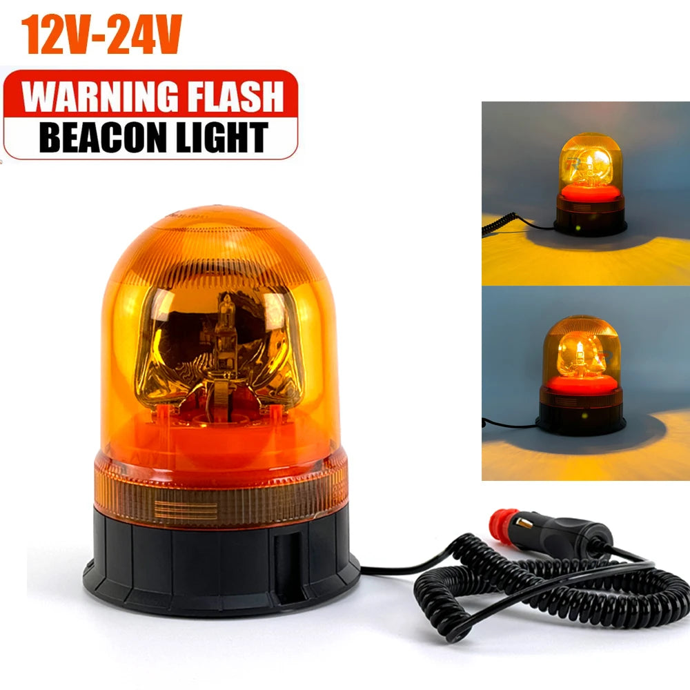 12V 24V Amber Magnetic Strobe Halogen Light Flashing Beacon Rotating Warning Emergency Alarm Lamp Car Truck Tractor Agriculture