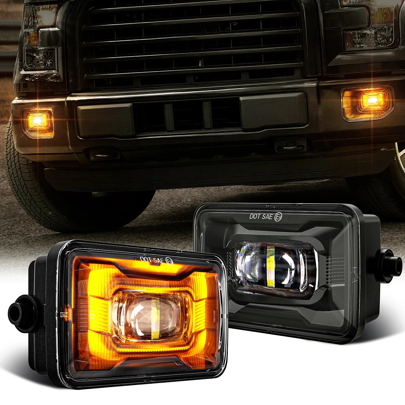 2025 New Waterproof LED Fog Lights with Dual Color DRL Amber Halo for Ford Super Duty 2017 2018