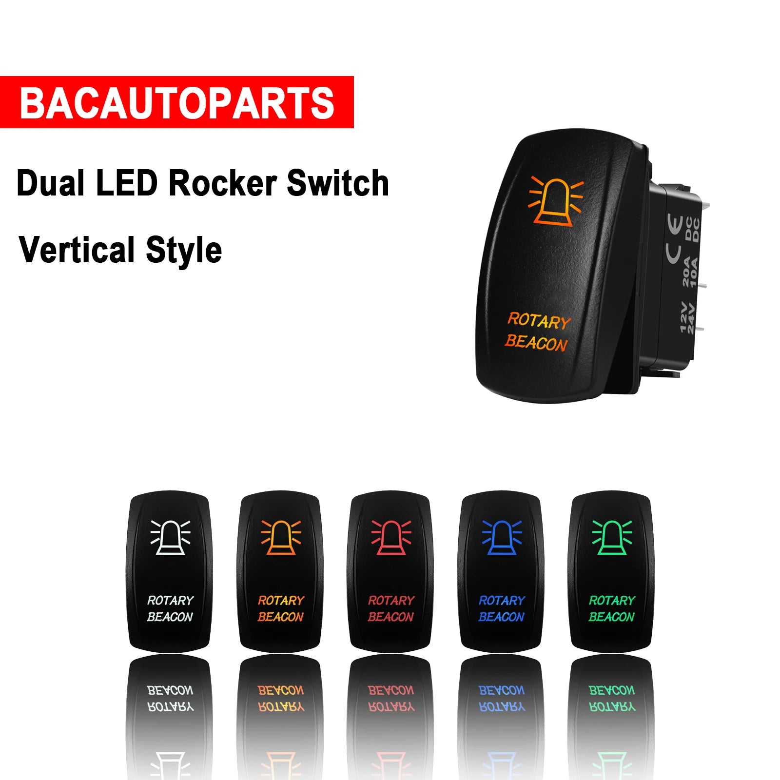 12V ROTARY BEACON Rocker Switch SPST 5PIN ON OFF Dual LED Light For Car Marine Boat Auto Truck Car Accessories Waterproof IP68