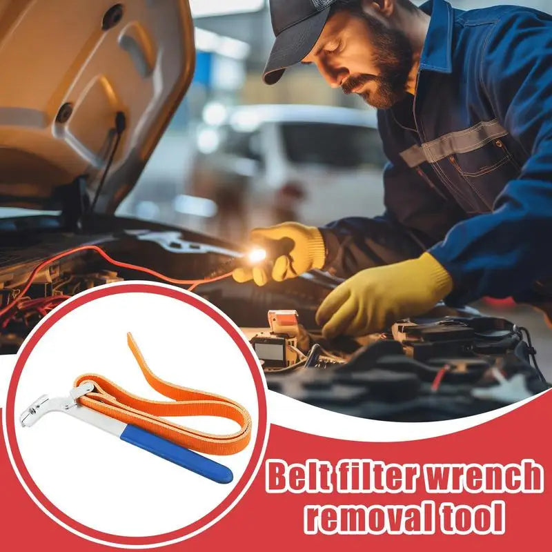 Oil Filter Strap Wrench Heavy Duty Handle Strap Wrench Adjustable Belt Wrench Multi-Purpose Oil Filter Wrench Change Removal