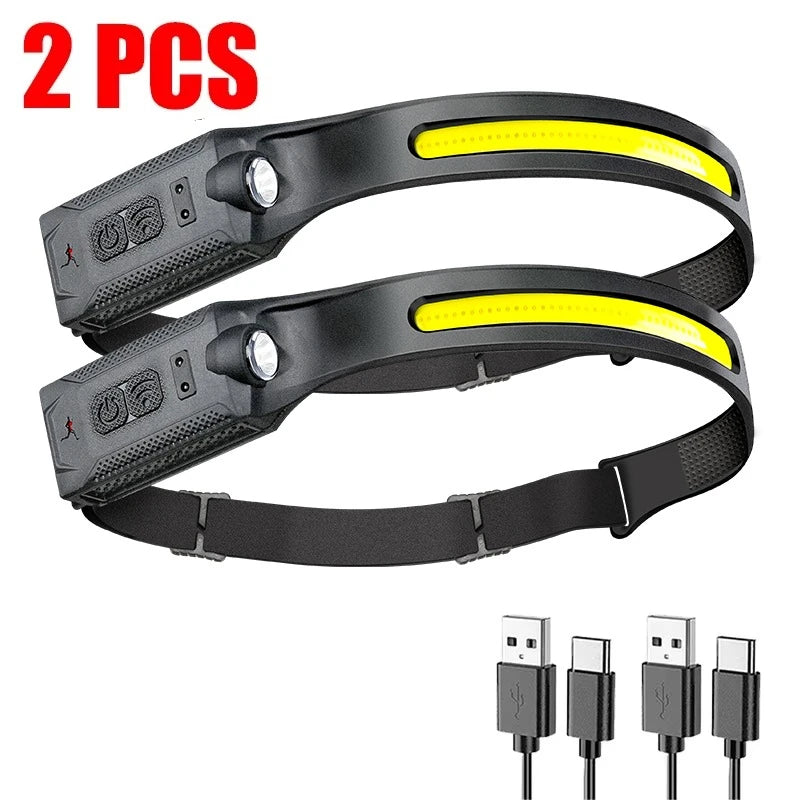LED HeadlampRechargeable 3-modes Lighting Headlight Flashlight Built in Battery Running Light for Outdoor Camping Emergency Lamp