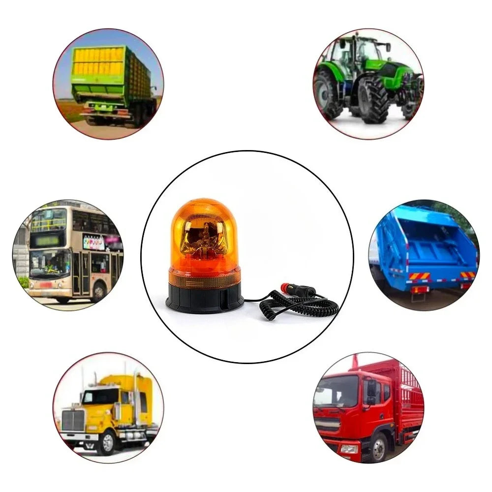 12V 24V Amber Magnetic Strobe Halogen Light Flashing Beacon Rotating Warning Emergency Alarm Lamp Car Truck Tractor Agriculture