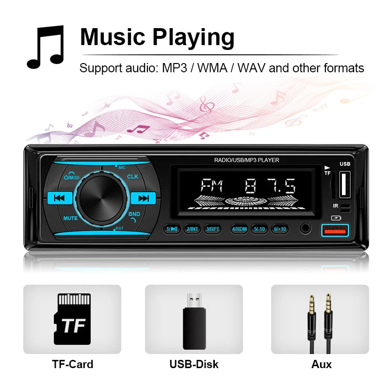 Hippcron Car Radio 1Din Stereo Player Digital Bluetooth Car MP3 Player Color FM AUX Radio Stereo Audio Music USB TF with In Dash