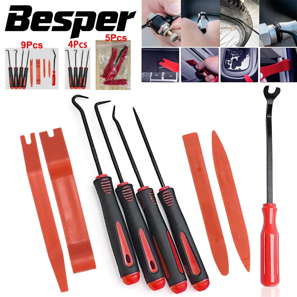 Mechanic Hook and Pick Tool Set & Car Trim Removal Kitwith Fastener Clip Pliers, Non-Scratch Plastic Pry Tools for Car Repair