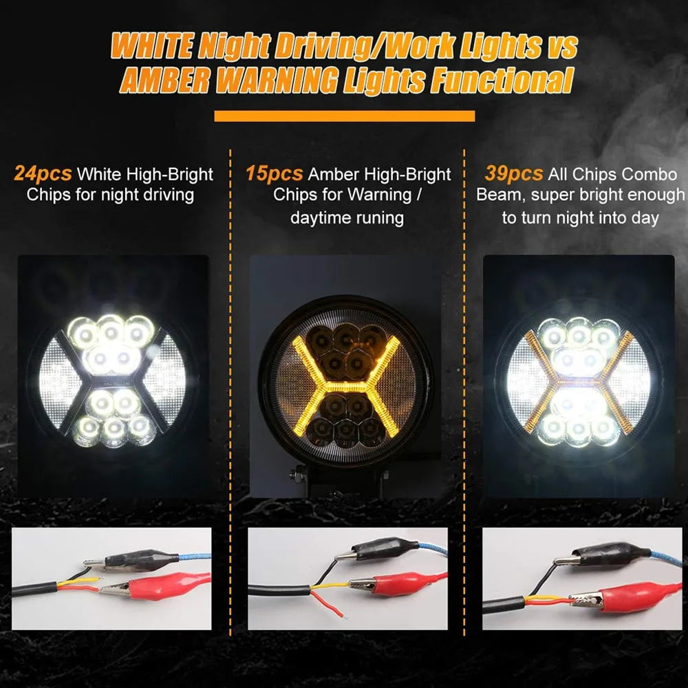 78W Round LED Work Lights with Amber DRL Light 12000LM Flood Spot Combo Beam Working Light Pod Off Road for SUV Truck