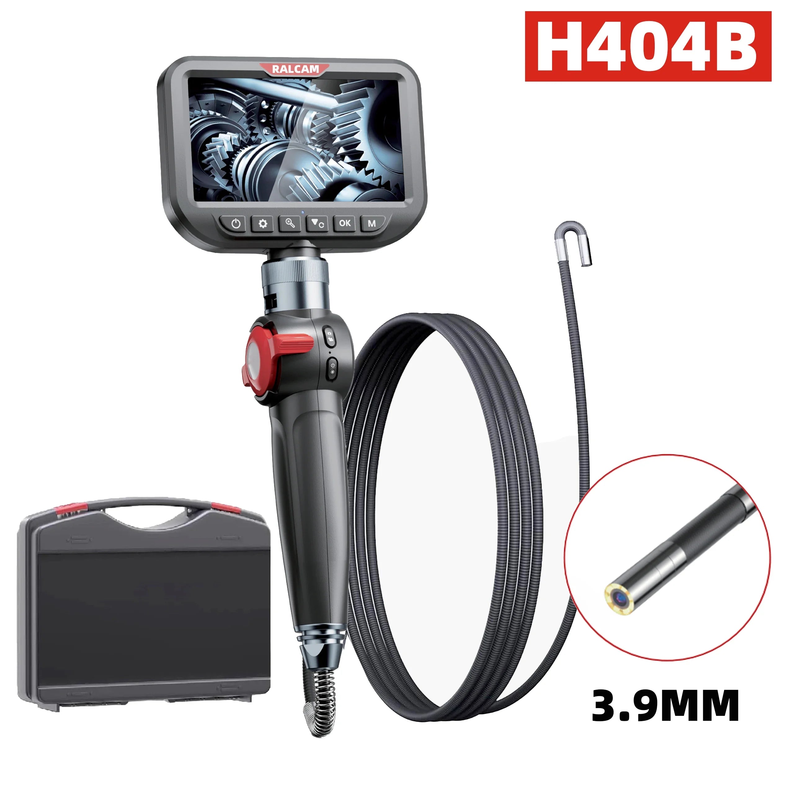 Ralcam Articulating Borescope 2-Way 180° Endoscope 3.9mm Inspection Camera 5.0" Scree Pipe Camera 10 LED Lights Semi Rigid Cable