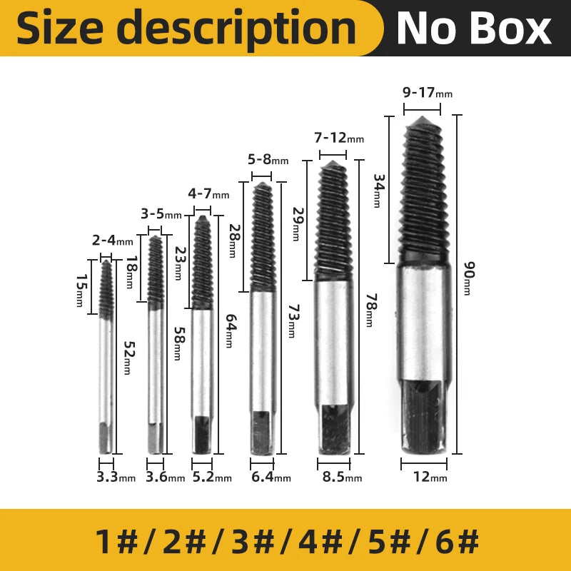 TOOLEYE 5/6Pcs Screw Extractor Drill Bit Set Damaged Screws Remover Extractor Woodworking Tools Broken Bolt Water Pipe Extractor