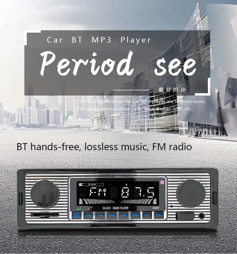 Bluetooth Car Radio Vintage Dual Knob MP3 Player FM Tuner Stereo USB AUX Classic Car Retro Audio Receiver Speaker Accessories