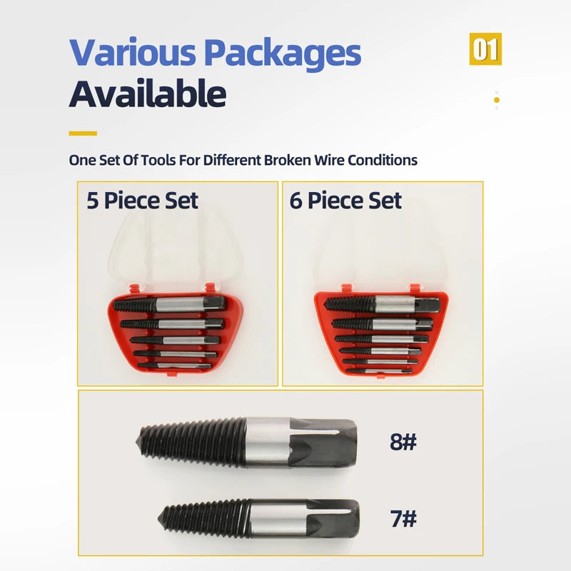TOOLEYE 5/6Pcs Screw Extractor Drill Bit Set Damaged Screws Remover Extractor Woodworking Tools Broken Bolt Water Pipe Extractor