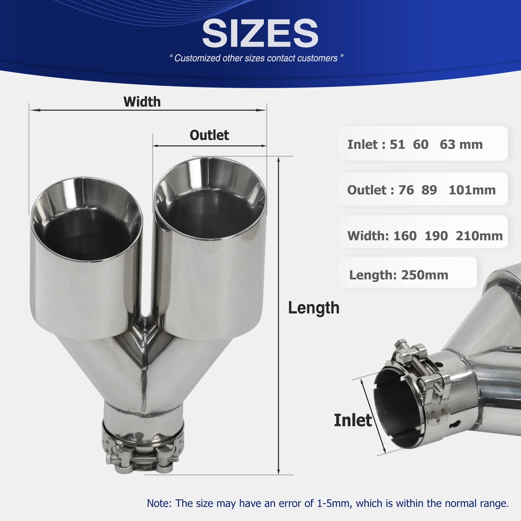Exhaust Racing Car modify Exhaust Tips double Exit Exhaust Pipe Nozzle Decoration two-tier Stainless tail Pipes Muffler