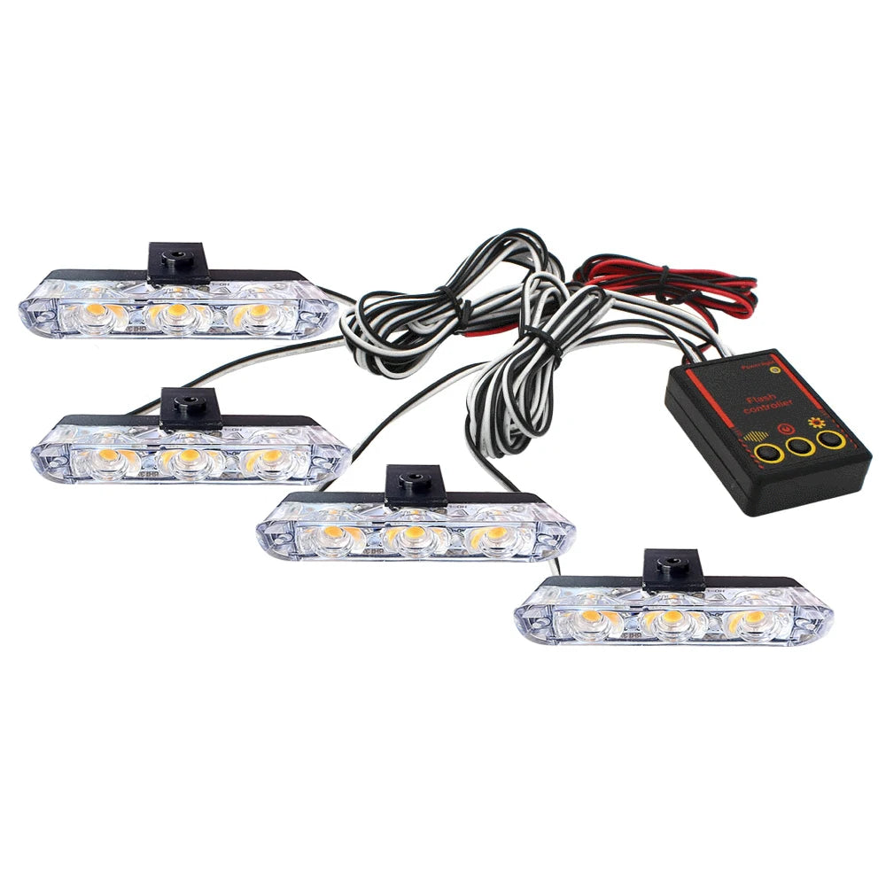 12V Car Grille Strobe Light Head 4x3 LED Mini Flash lamp Daytime running lights LED Emergency Signal Lights Beacon