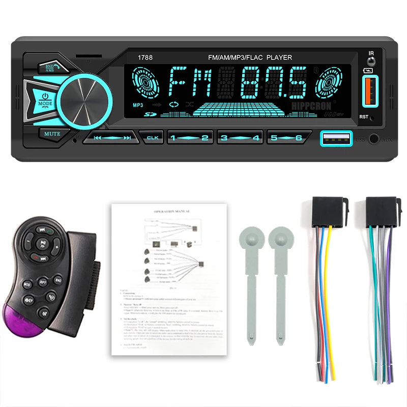 Hippcron Car Radio 1din Srereo MP3 Player Bluetooth FM Receiver With Remote Control AUX/USB/TF Support Phone Charging