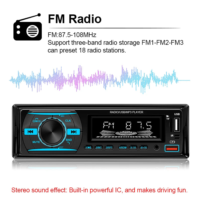 Hippcron Car Radio 1Din Stereo Player Digital Bluetooth Car MP3 Player Color FM AUX Radio Stereo Audio Music USB TF with In Dash